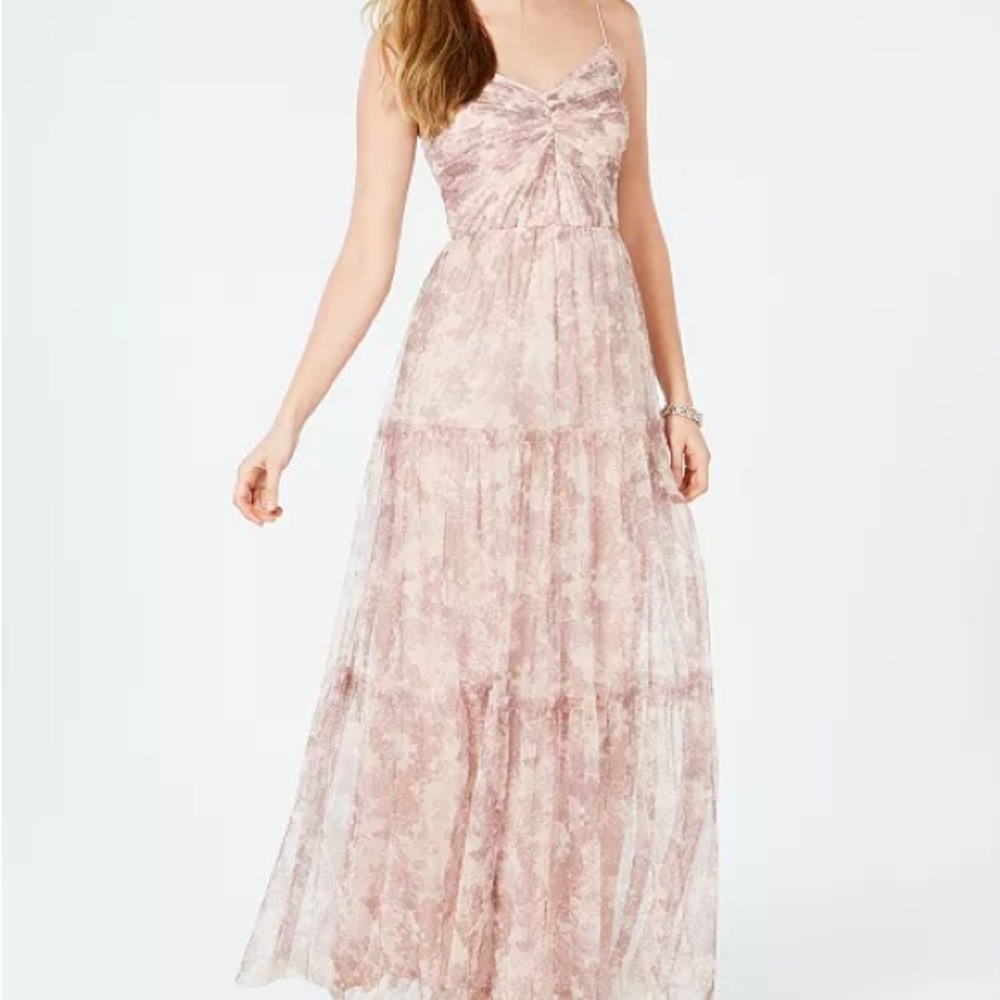 Elegant Pink Patterned Maxi Dress